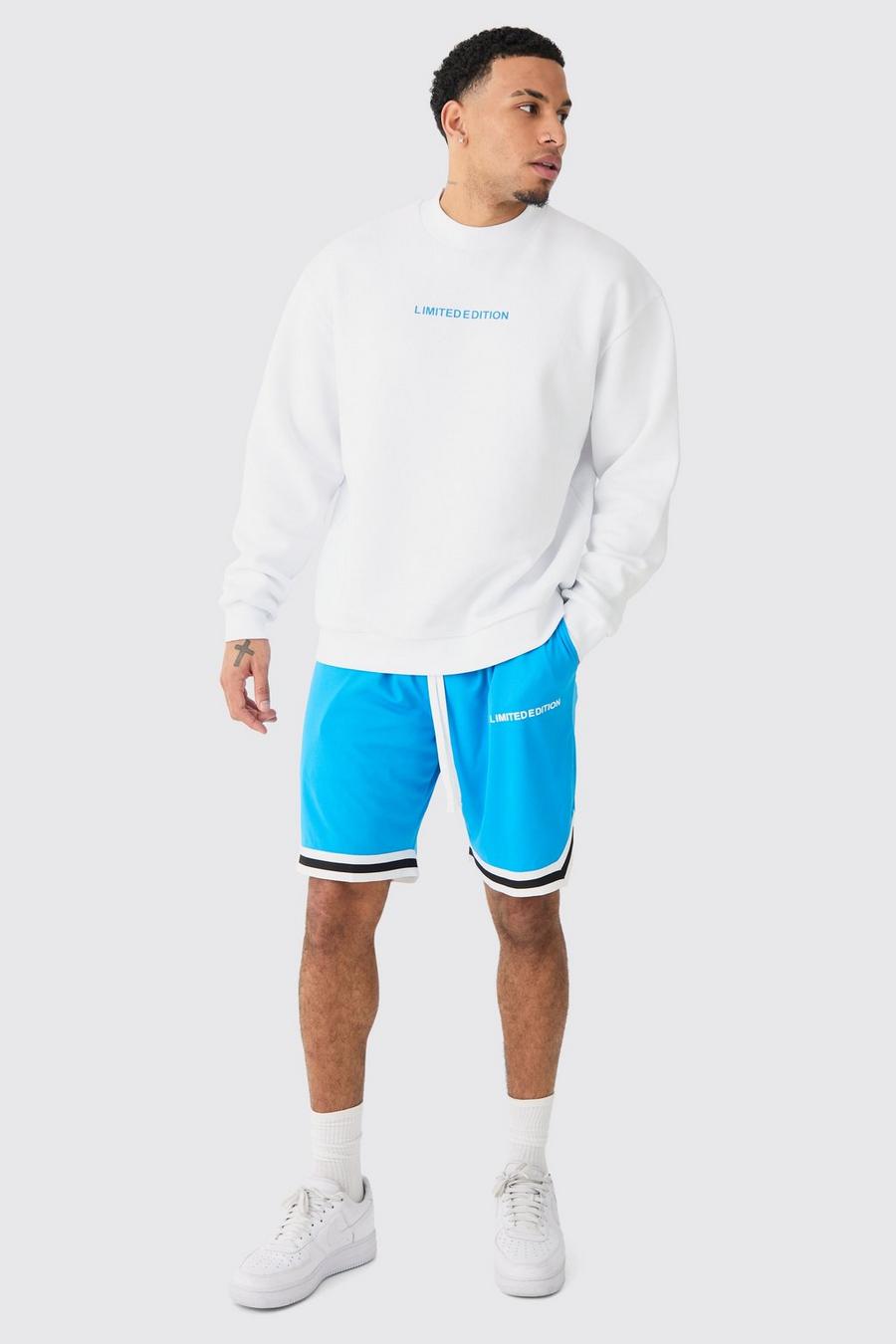 White Limited Edition Oversize sweatshirt och basketshorts i mesh