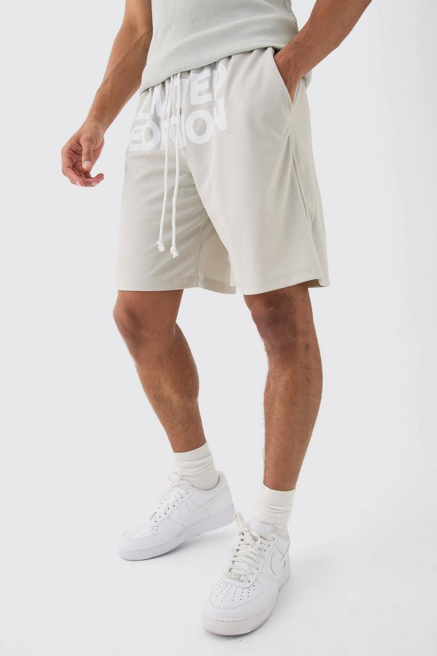 Lockere mittellange Limited Edition Mesh-Shorts, Grey image number 1