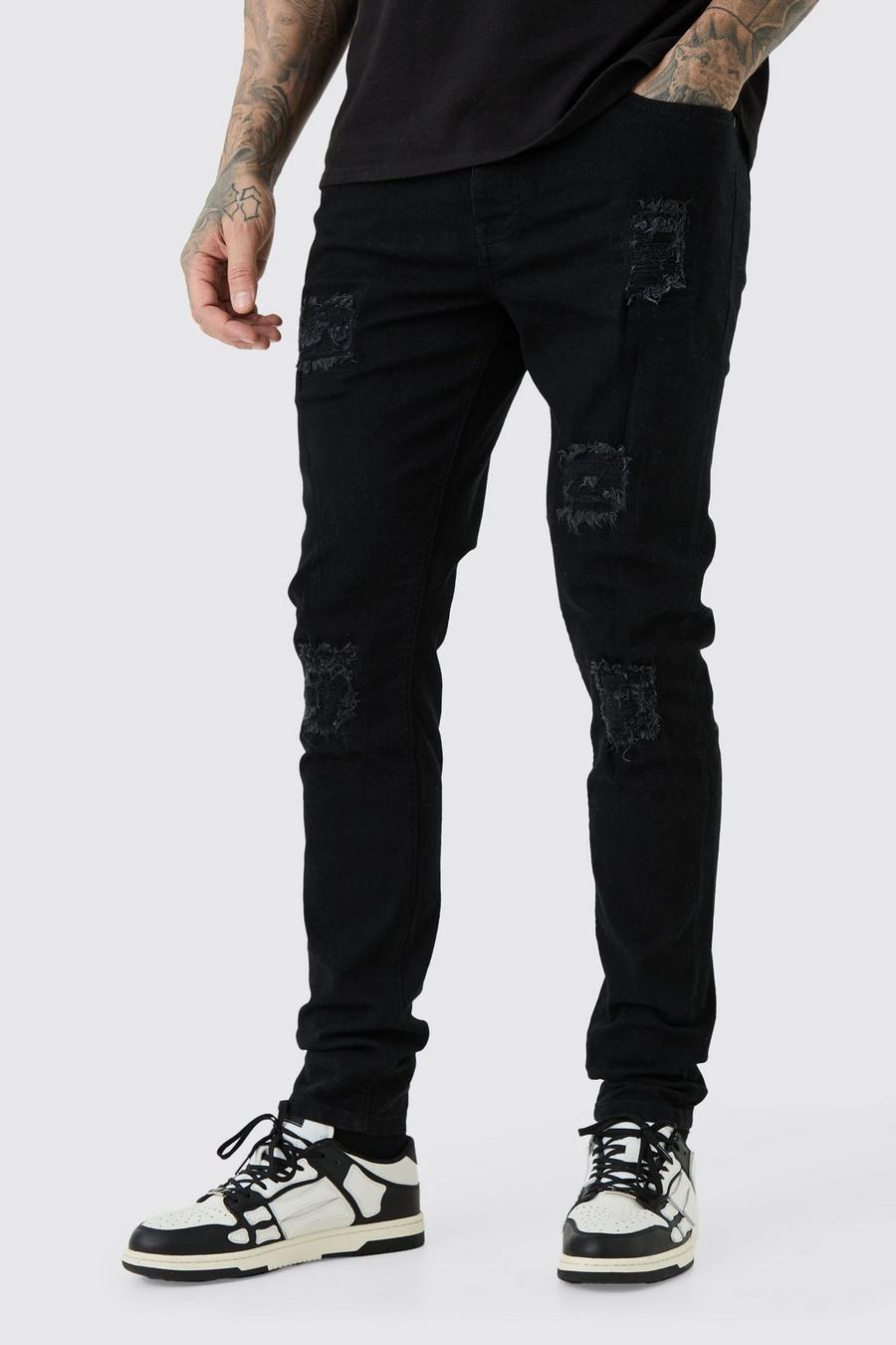 True black Tall Slitna skinny jeans med stretch och lagningar