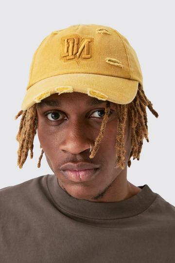 BM Applique Distressed Cap In Mustard mustard