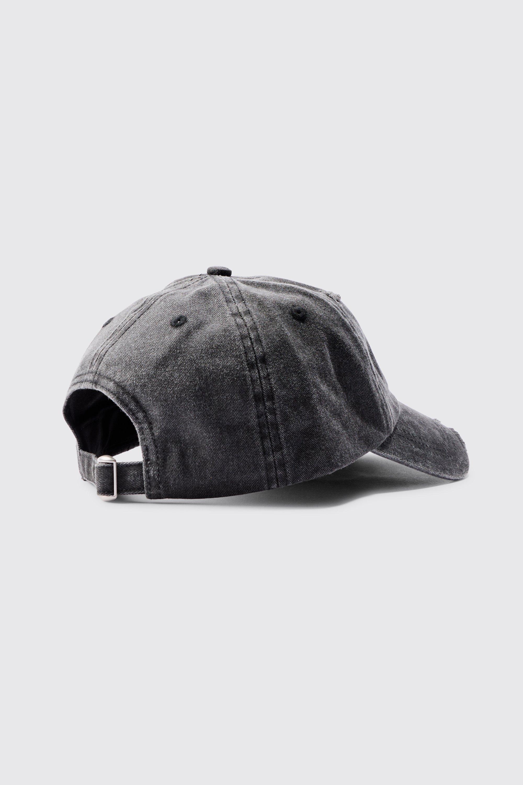 BM Applique Distressed Cap In Charcoal