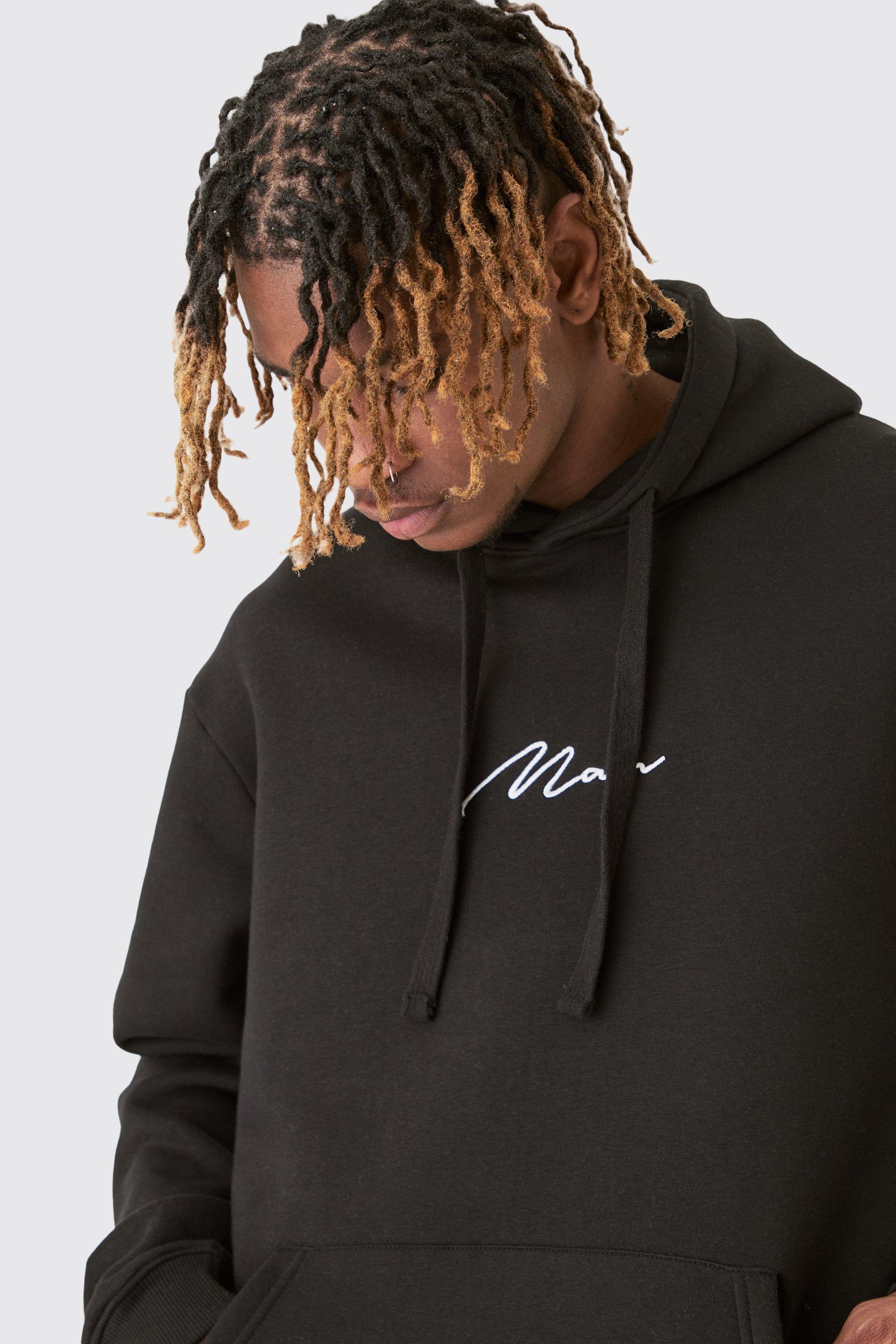 boohooMAN Men s Tall Basic Man Signature Hoodie In Black Black