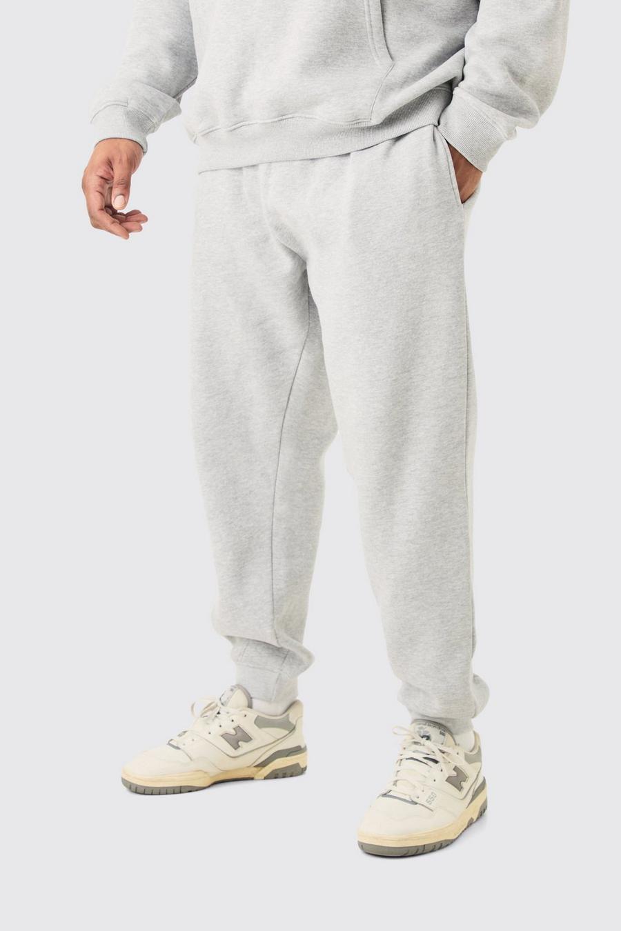 Pantaloni tuta Plus Size Basic Slim Fit in mélange grigio, Grey marl