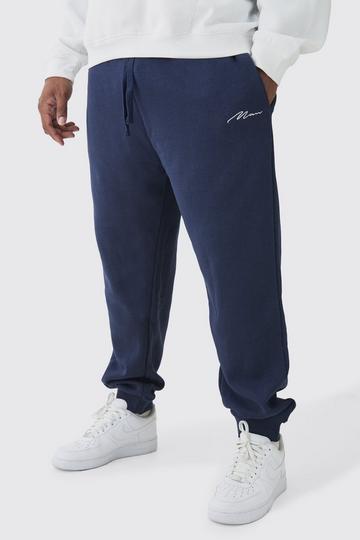 Plus Marineblauwe Man Signature Joggingbroek navy