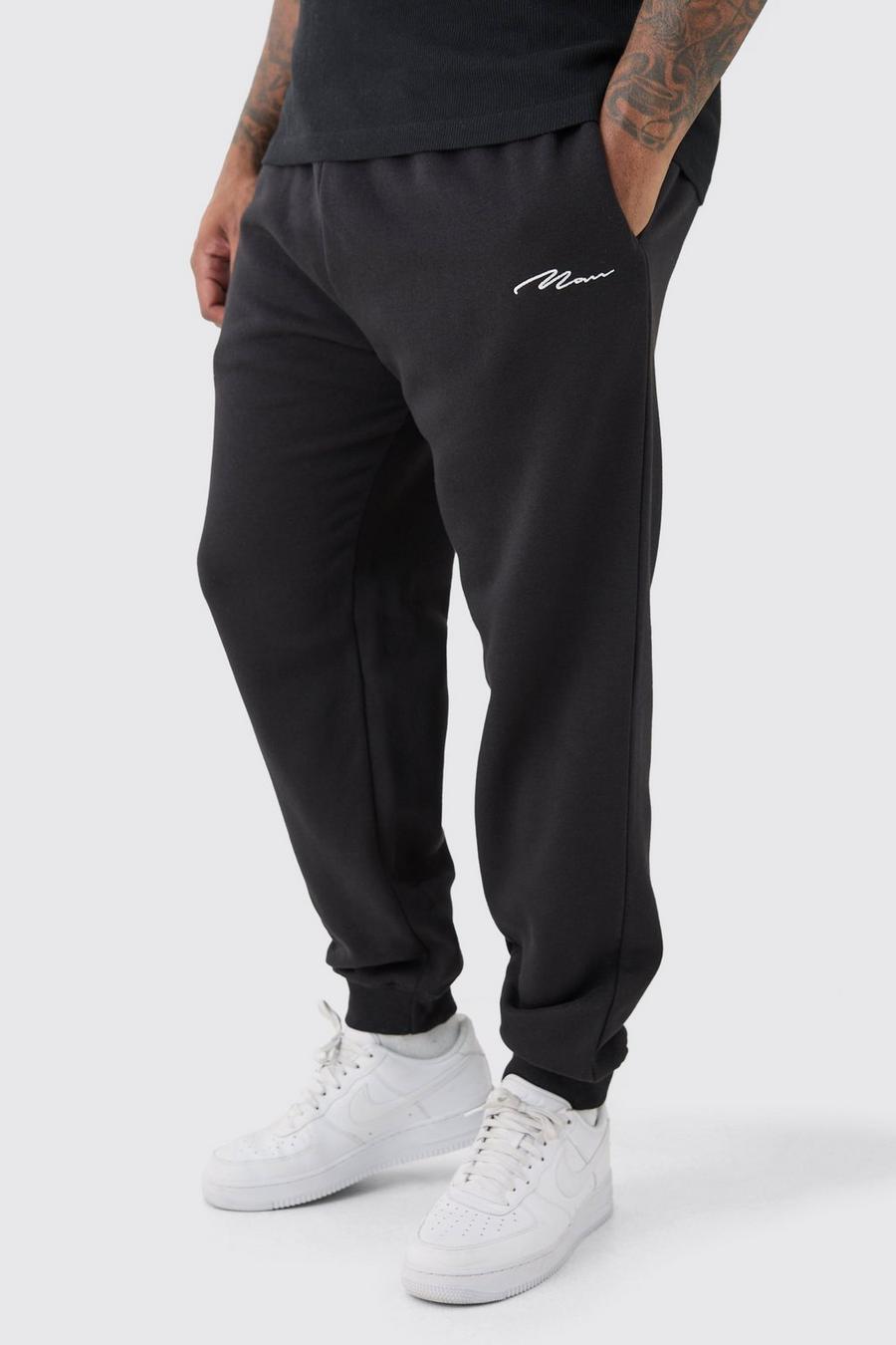 Pantaloni tuta Plus Size neri Slim Fit con firma Man, Black