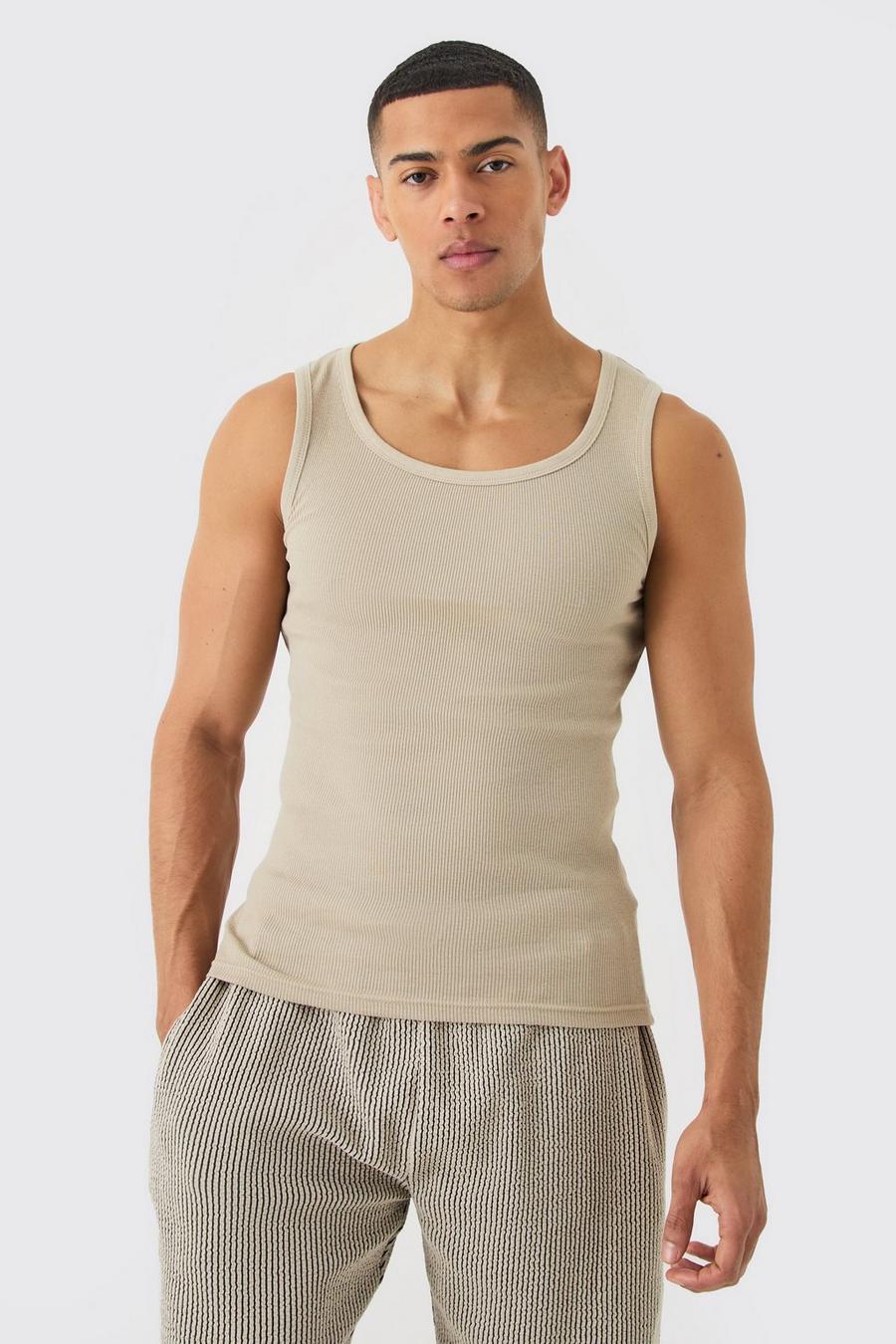 Geripptes Muscle-Fit Tanktop, Stone image number 1