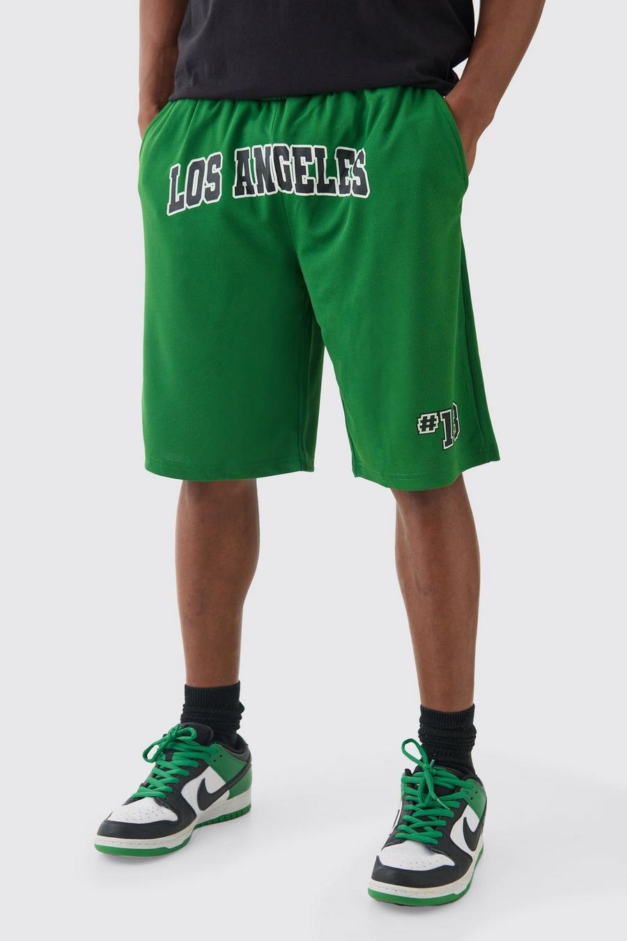 Pantalón corto largo de baloncesto con estampado Los Angeles, Green
