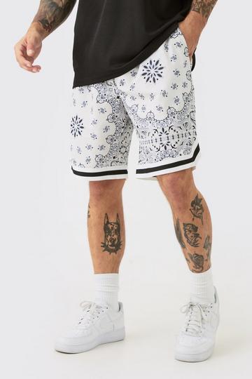 Black Loose Fit Mid Length Bandana Mesh Basketball Short