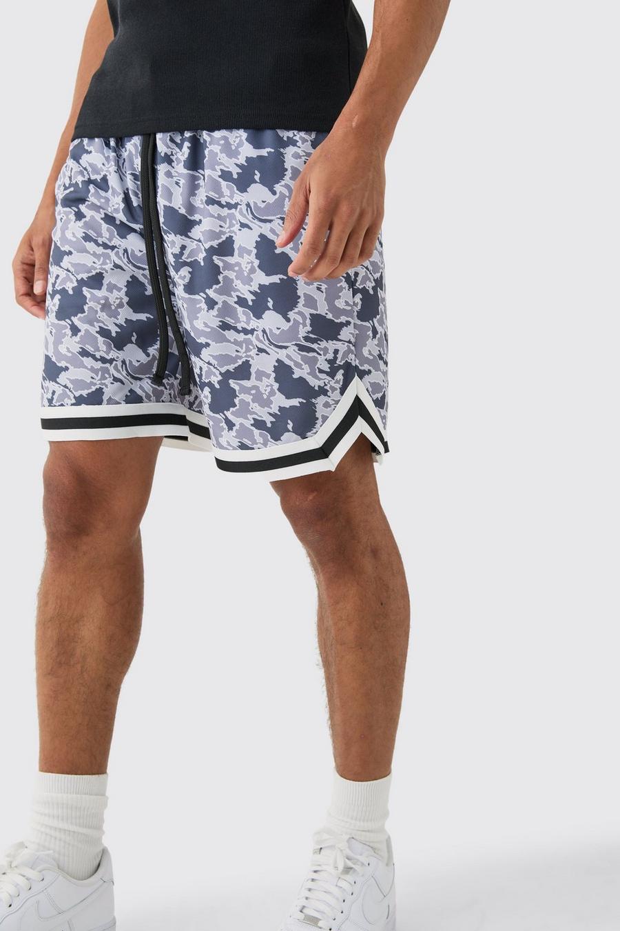 Lockere mittellange Camouflage Mesh Basketball-Shorts, Black image number 1