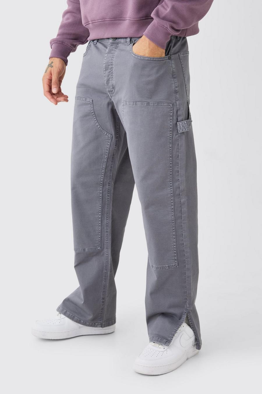Pantalón holgado estilo carpintero sobreteñido con abertura en el bajo, Charcoal image number 1