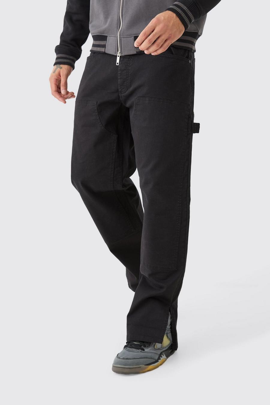 Pantalón holgado estilo carpintero sobreteñido con abertura en el bajo, Black image number 1