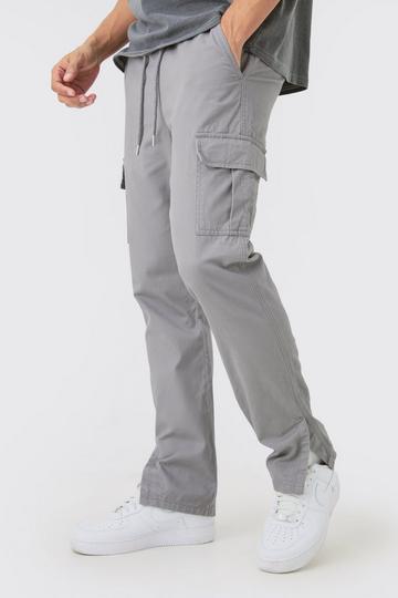 Elasticated Waist Slim Fit Cargo Split Hem Pants grey