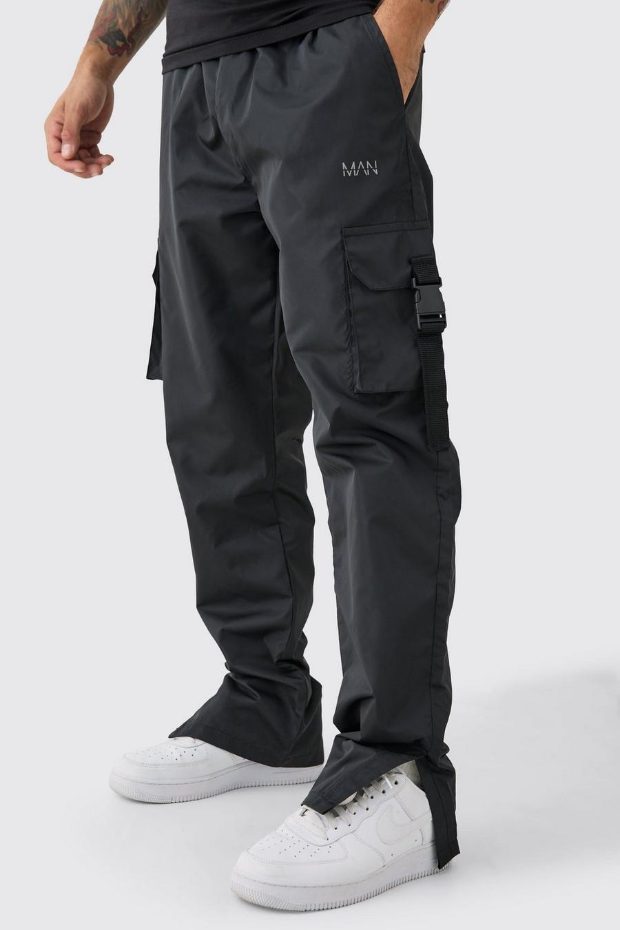 Black Man Slim Fit Soft-Shell Cargo Broek Met Split En Elastische Taille