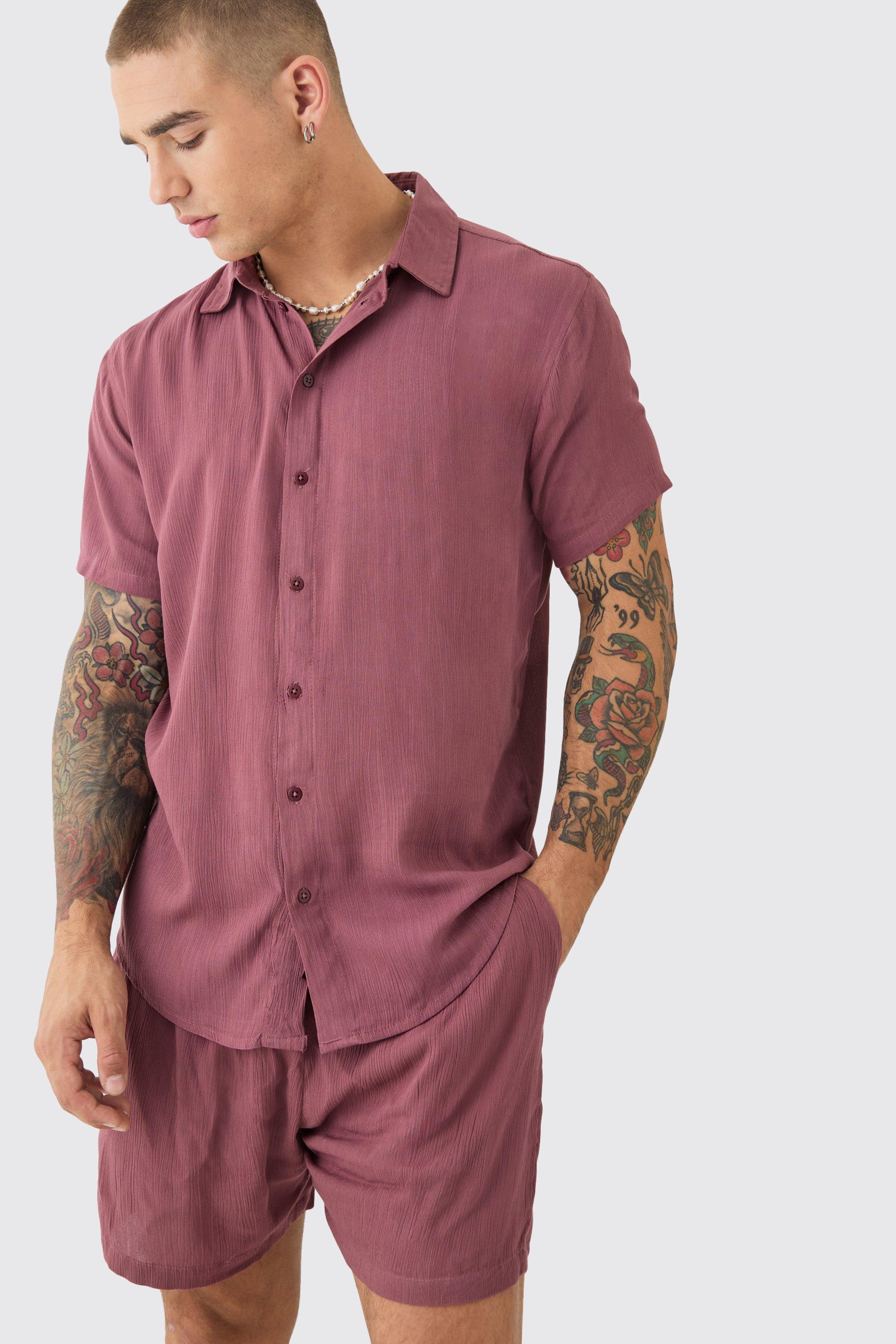 Men's short sleeve cheesecloth shirts hot sale