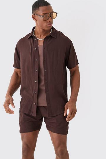 Short Sleeve Cheese Cloth Shirt And Short Set brown