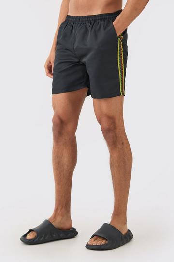 Black Mid Length Beaded Tape Swim Short