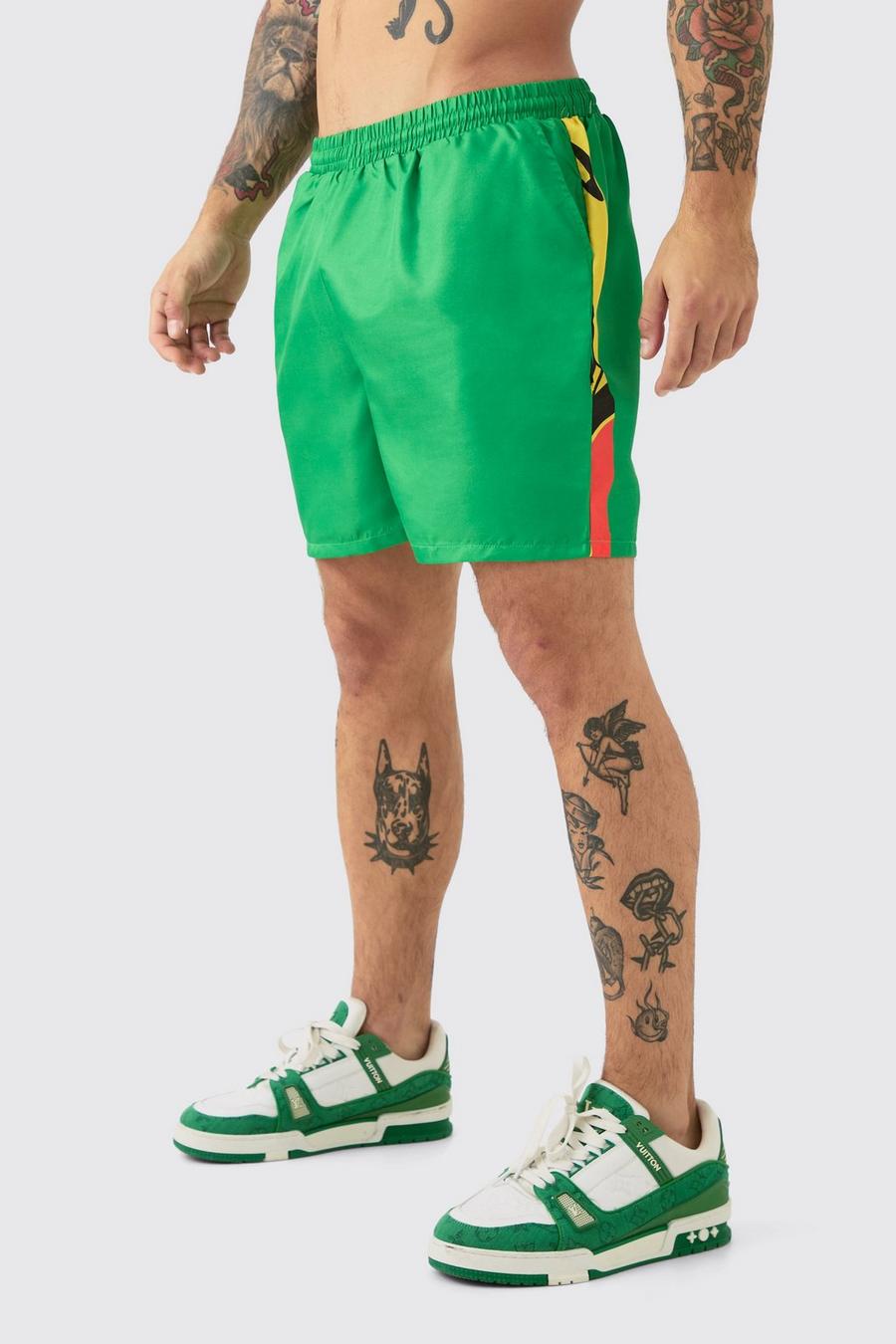 Costume a pantaloncino medio con striscia stile Graffiti, Green
