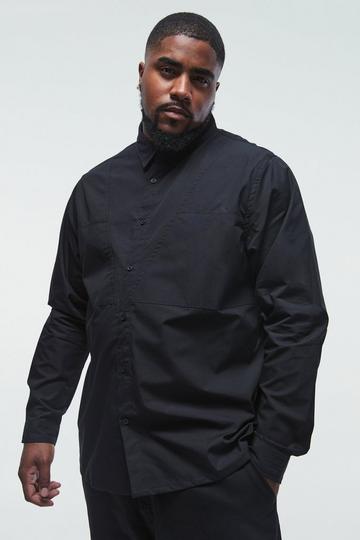 Black Plus Long sleeve Poplin Panel Shirt