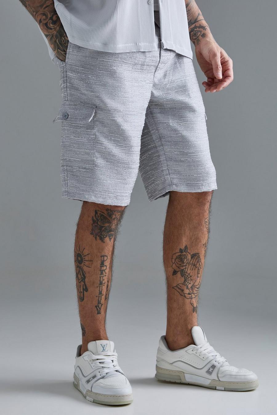 Grey Tall Textured Cargo Short image number 1