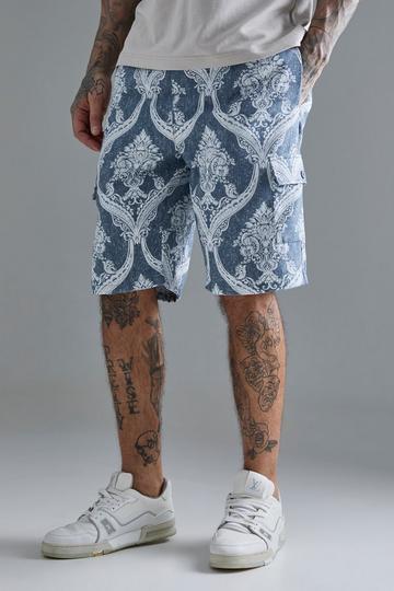 Blue Tall Textured Tapestry Cargo Short