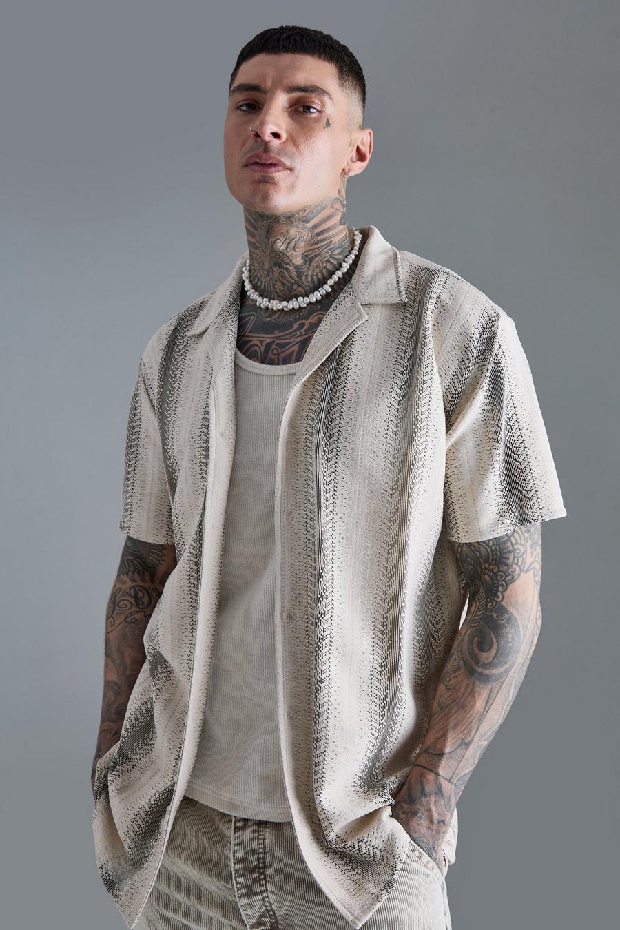 Stone Tall Short Sleeve Oversized Revere Abstract Open Weave Shirt