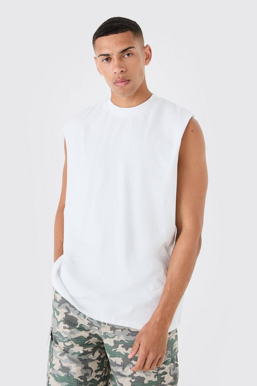 White Drop Armhole Extended Neck Heavyweight Tank image number 1