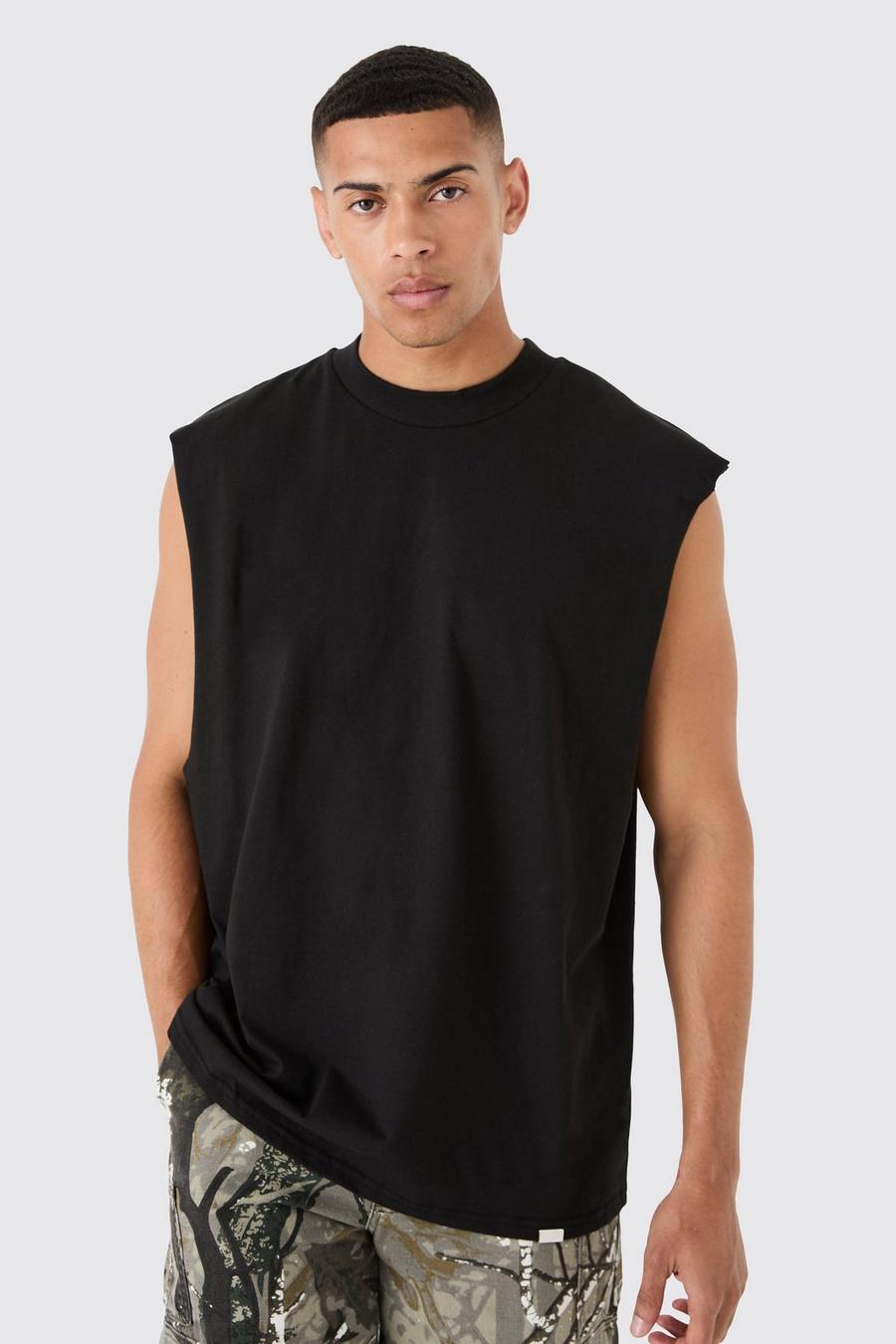 Black Drop Armhole Extended Neck Heavyweight Tank image number 1