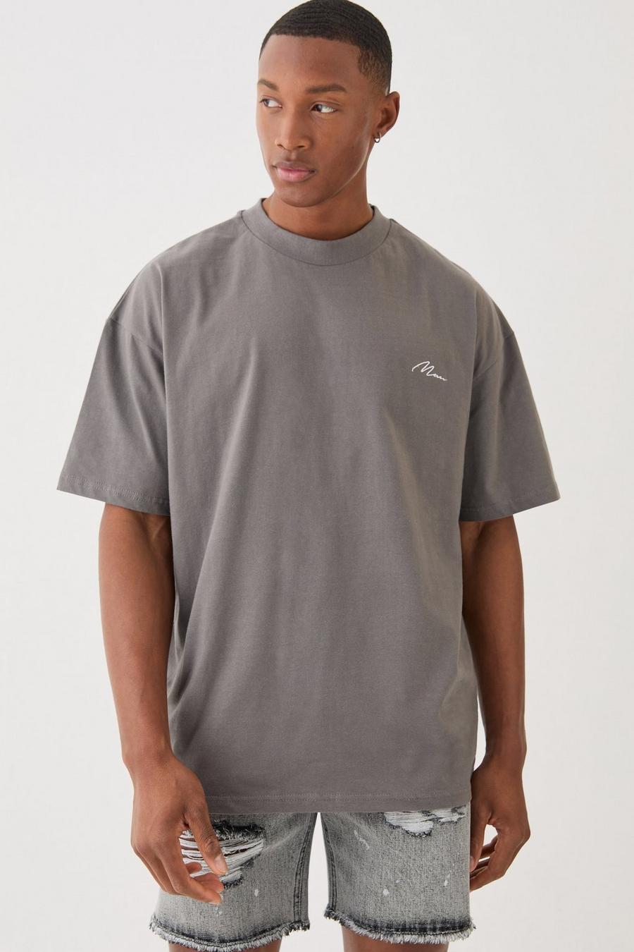T-shirt oversize pesante con firma Man, Charcoal image number 1