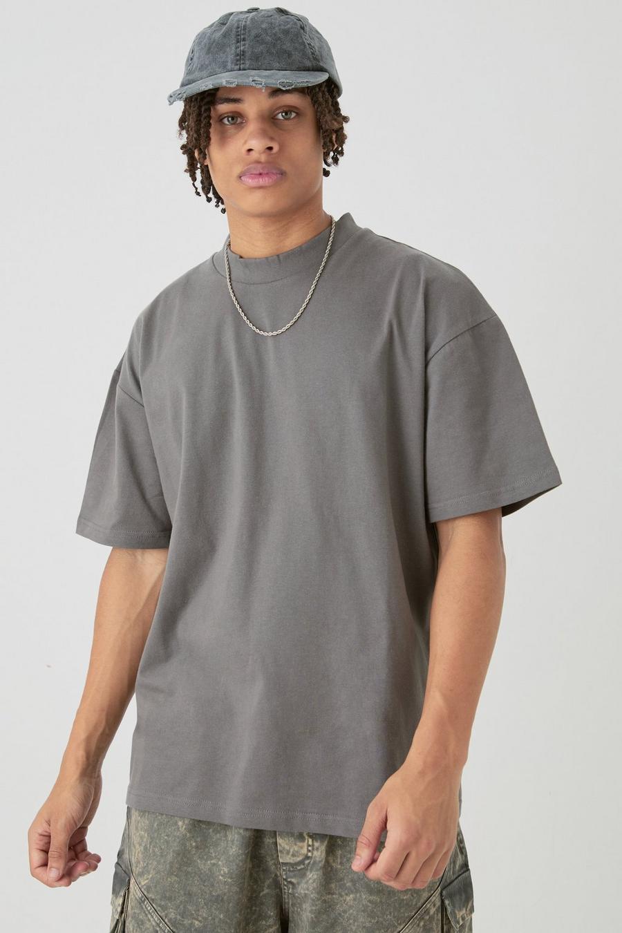 Charcoal Oversized Dik T-Shirt Met Brede Nek image number 1