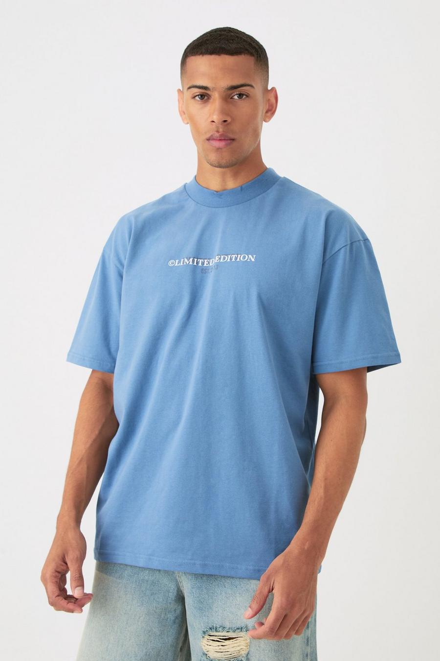 Dusty blue Limited Oversize t-shirt i tjockt tyg image number 1