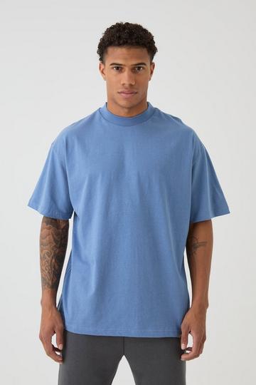 Oversized Dik T-Shirt Met Brede Nek dusty blue