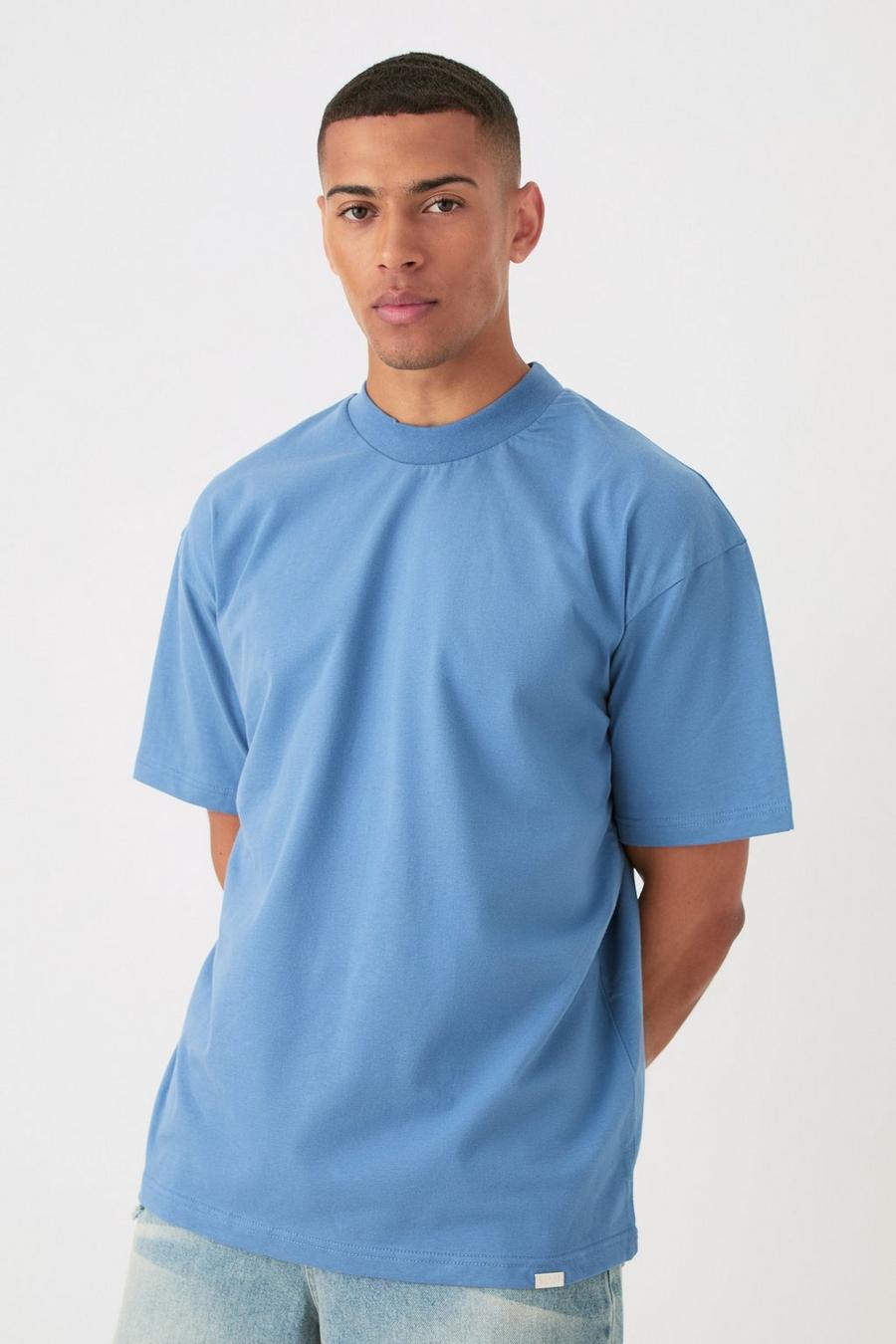 T-shirt oversize pesante con girocollo esteso, Dusty blue