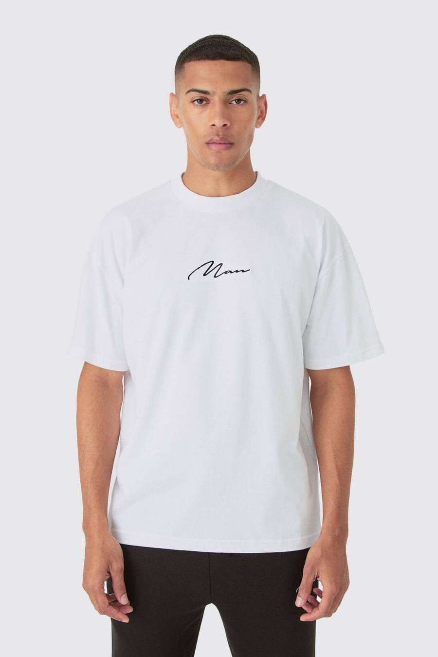 T-shirt oversize pesante con firma Man, White image number 1