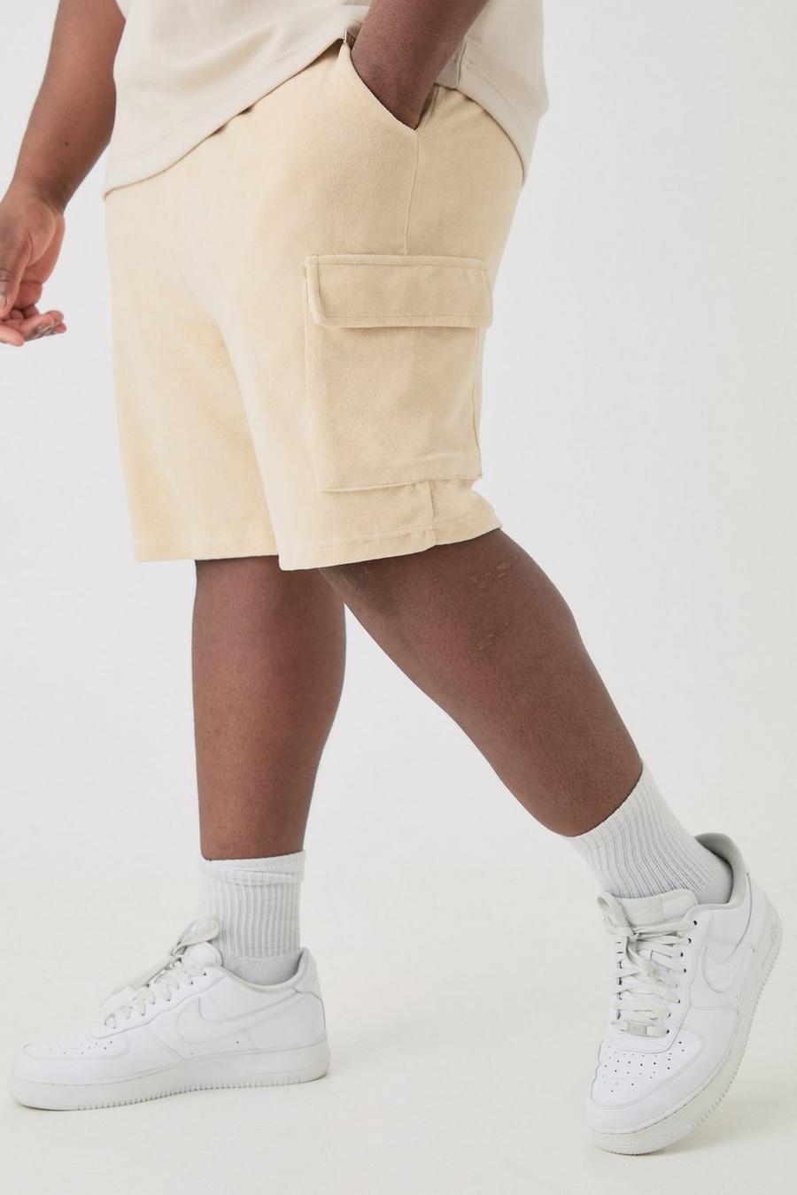 Plus Velour Cargo-Shorts mit elastischem Bund, Stone