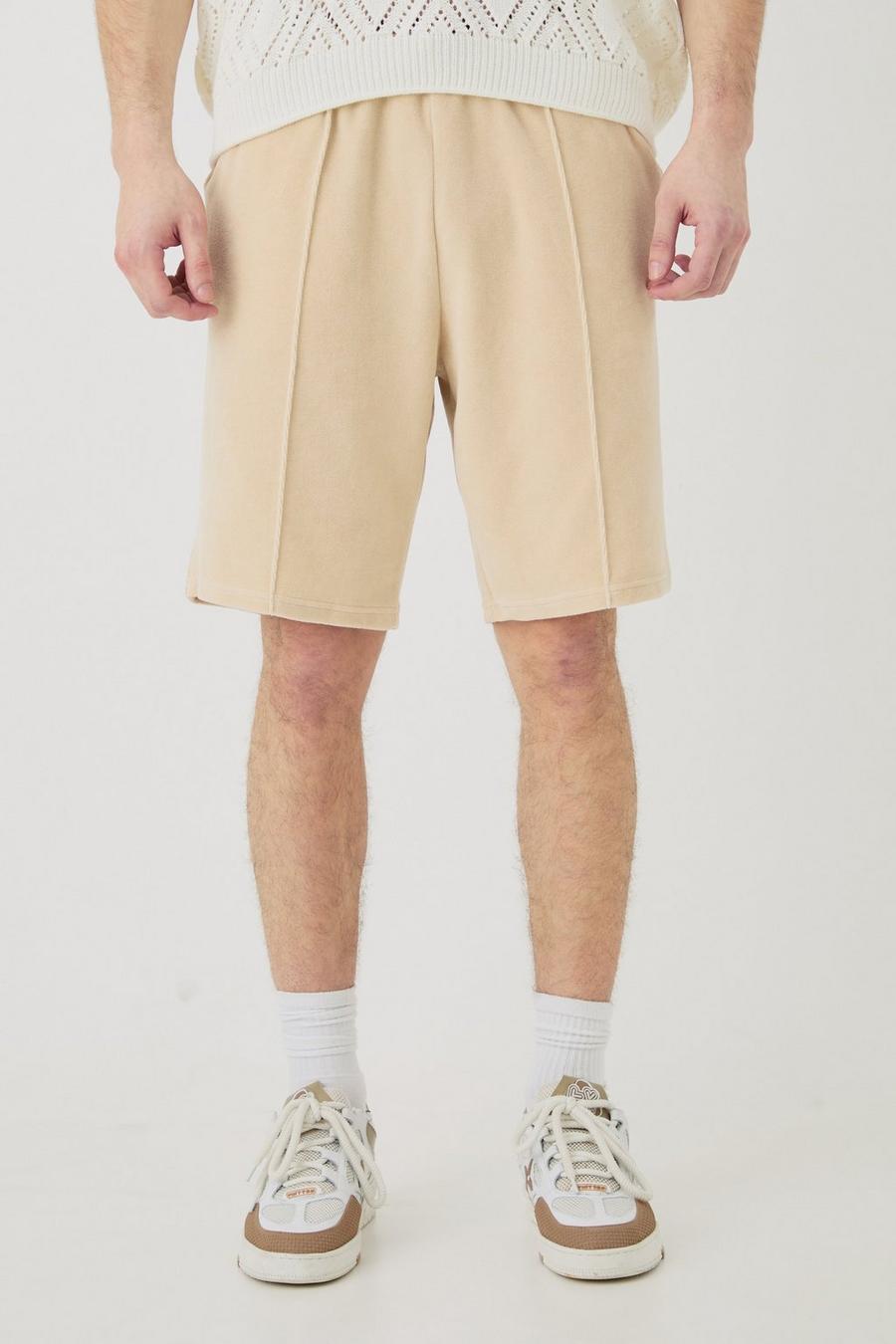 Stone Tall Elasticated Waist Pintuck Velour Shorts