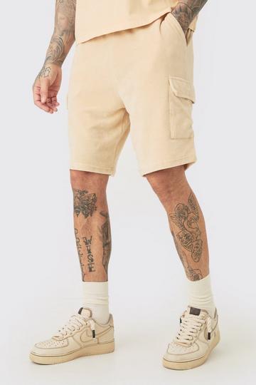 Tall Elasticated Waist Velour Cargo Shorts stone