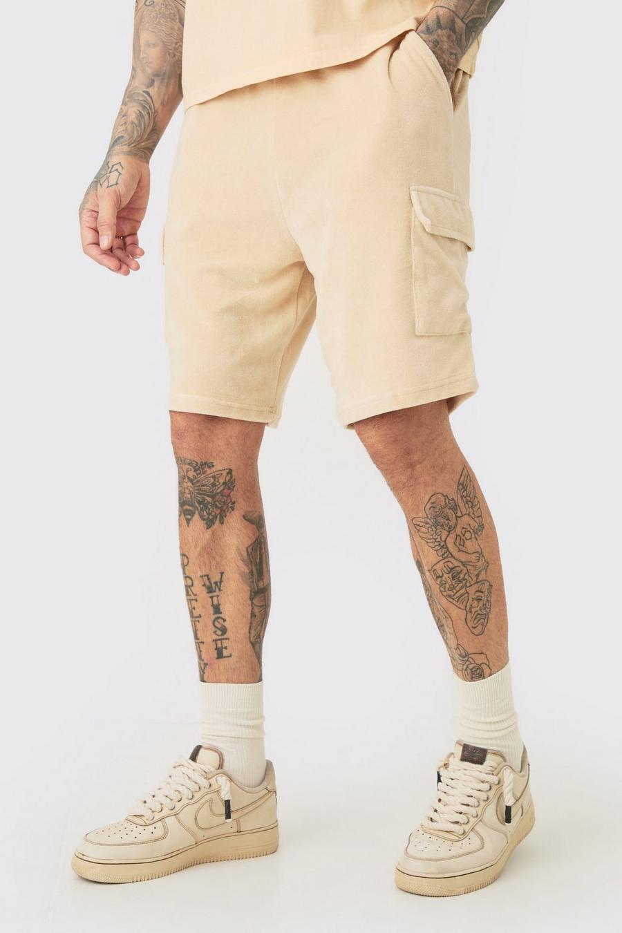 Stone Tall Velours Cargo Shorts Met Elastische Taille image number 1