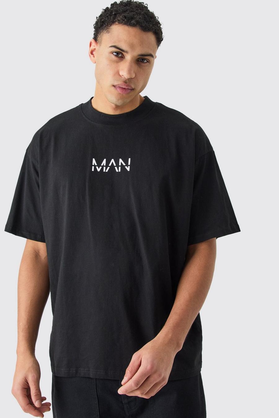 Man Dash Oversized Basic Extended Neck T-shirt, Black