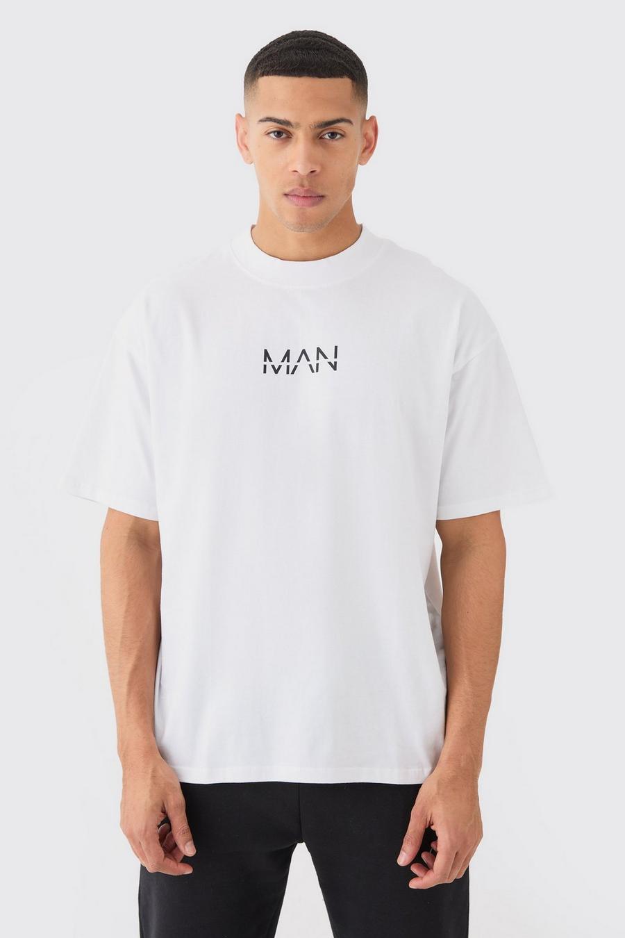 Camiseta MAN básica oversize con cuello extendido, White