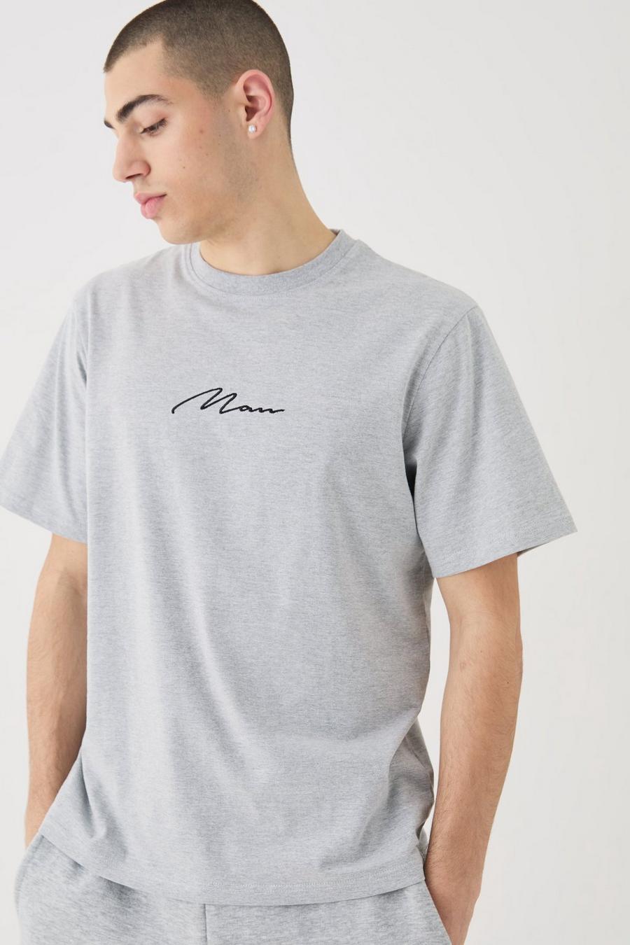 Camiseta básica con firma MAN, Grey marl image number 1