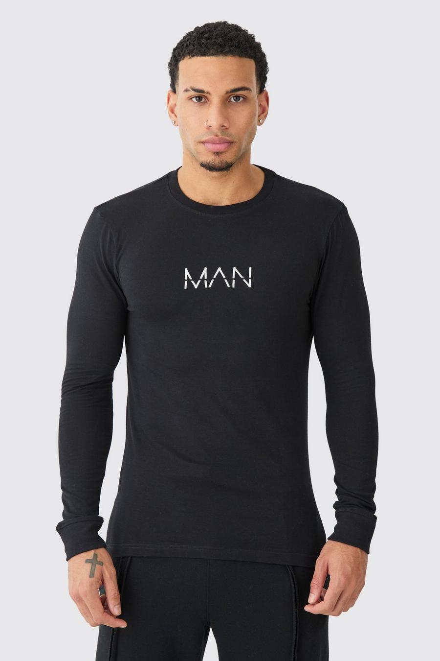Black MAN Dash Långärmad t-shirt i muscle fit image number 1