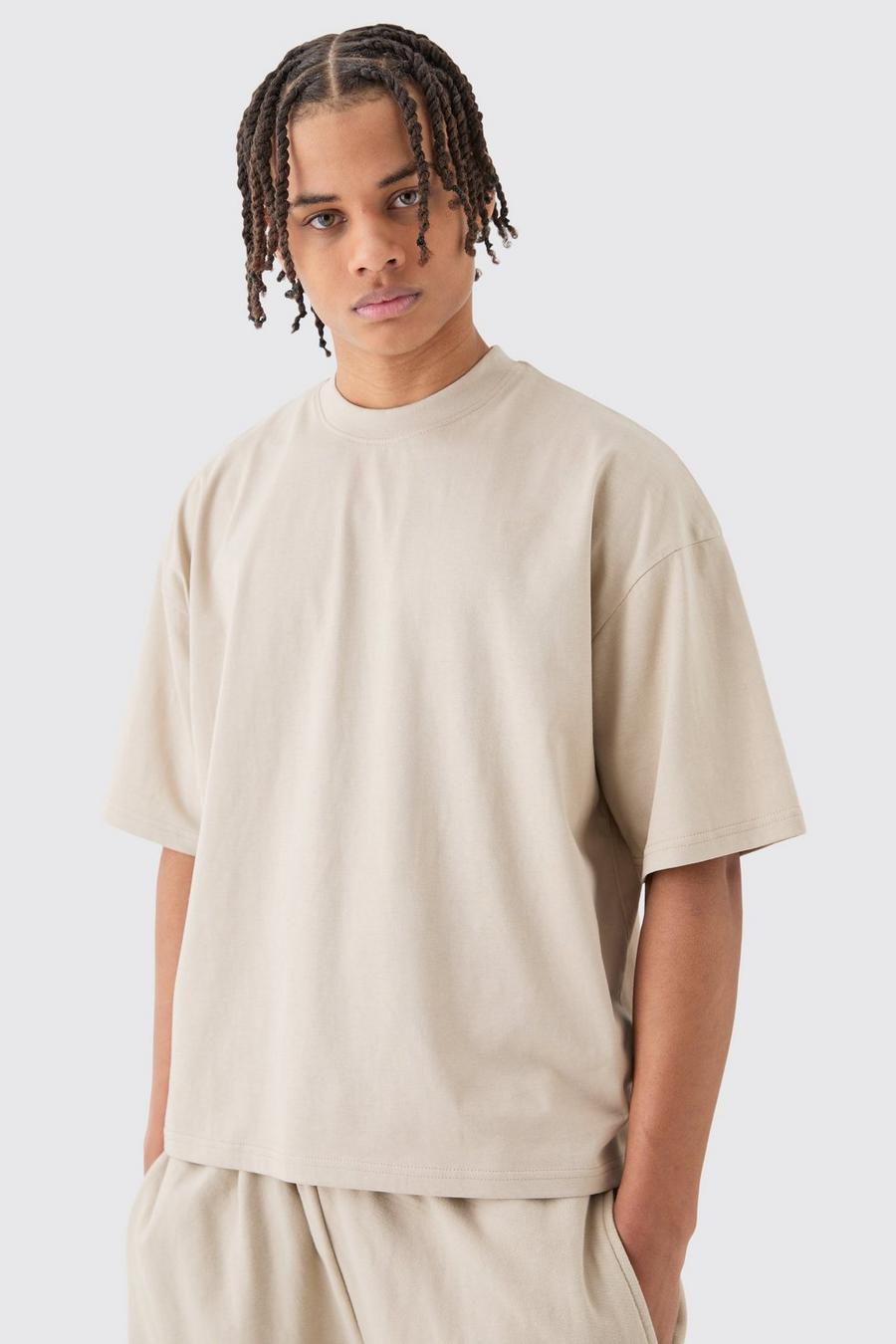 T-shirt oversize squadrata Basic, Stone image number 1
