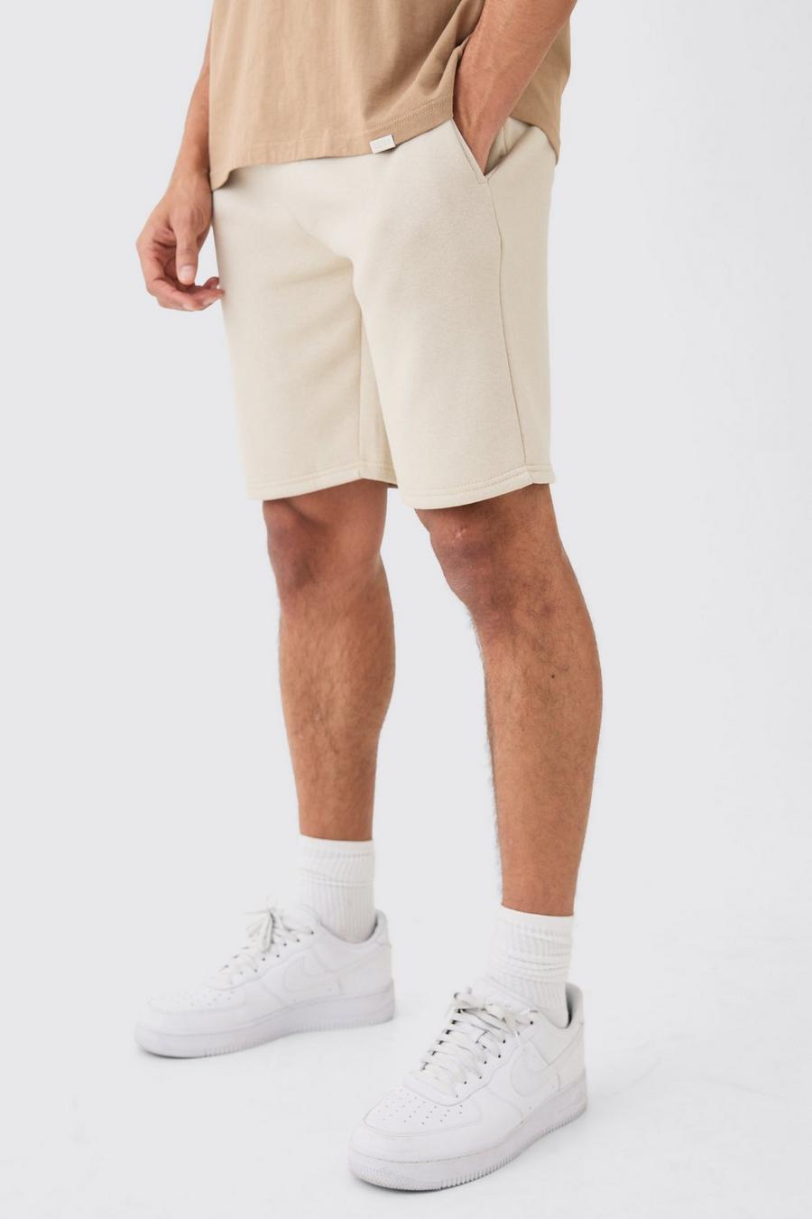 Stone  Loose Fit Mid Length Basic Shorts image number 1