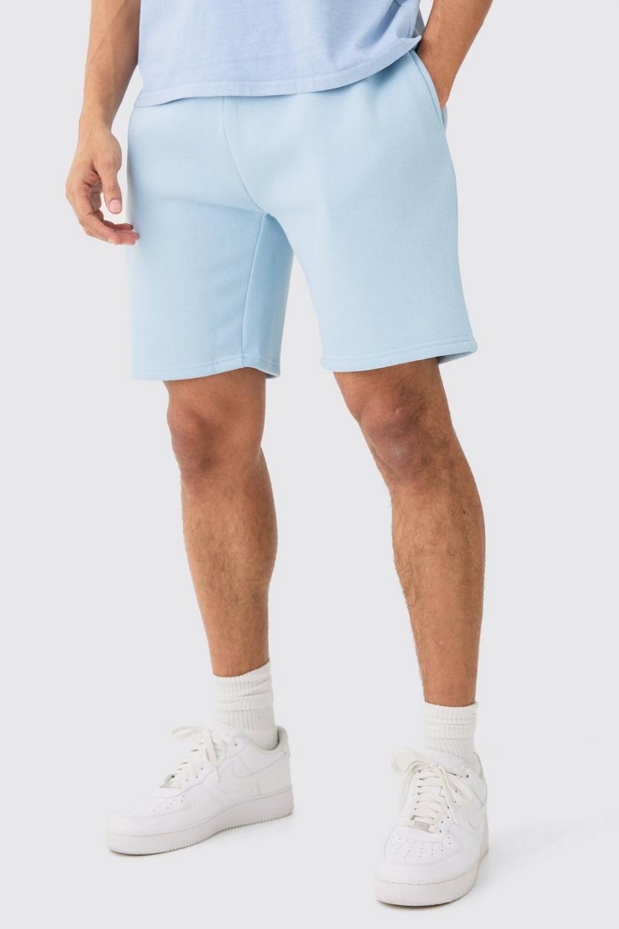 Baby blue  Loose Fit Mid Length Basic Shorts image number 1