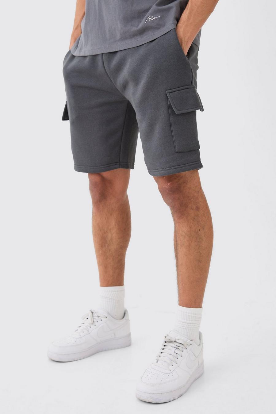 Charcoal Loose Fit Mid Length Cargo Short image number 1