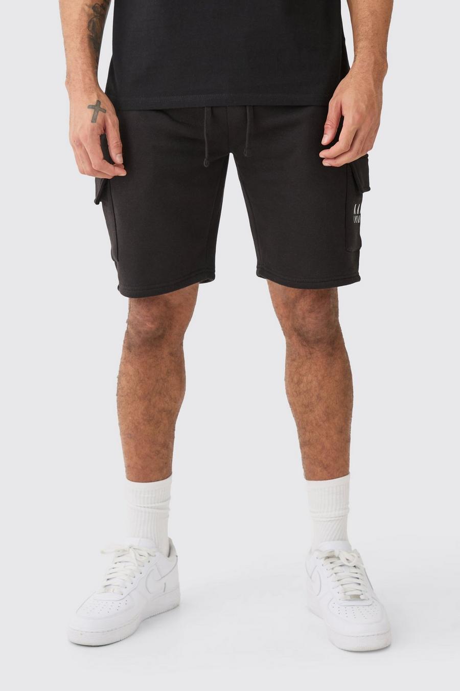 Lockere mittellange Man-Dash Cargo-Shorts, Black