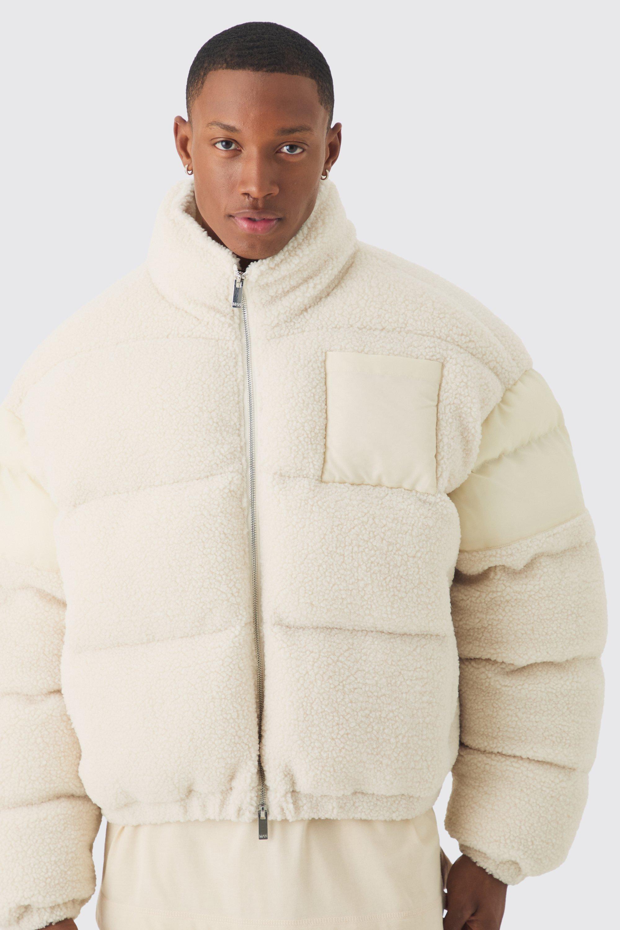 Borg Nylon Funnel Neck Puffer In Ecru