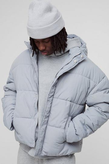 Boxy Crinkle Nylon Puffer In Light Grey light grey