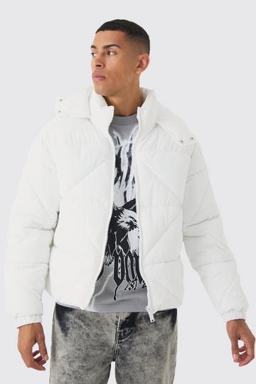 White Abstract Quilted Puffer In White