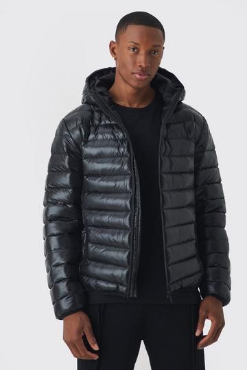 High Shine Quilted Hooded Jacket In Black black